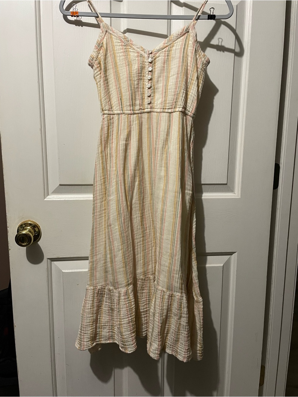 aerie Striped Sleeveless Midi Dress in Yellow and Cream - Picture 2 of 5